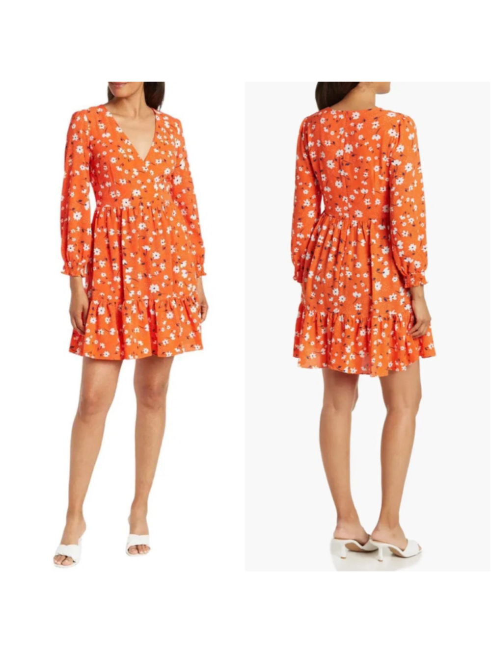 Eliza J Orange Floral Fit & Flare Mini Dress, Size 12